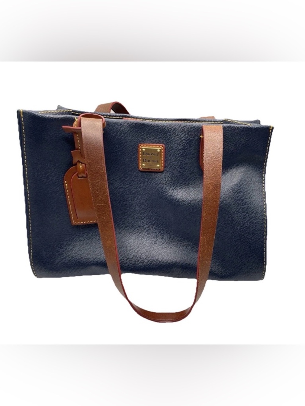 Dooney & Bourke Hanna Blue Shopper Bag Tote Pebbled Leather Navy W/ Brown Purse
